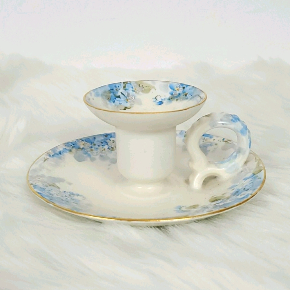 Antique J.P.L. Limoges France Porcelain Candle Holder Hand Painted Floral Vintag